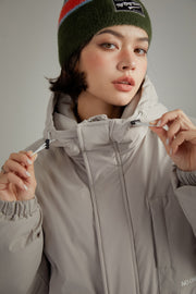 Hooded Logo Pocket Long Padded Coat