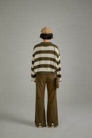 Color Combination Stripe Open Collar Knit Sweater