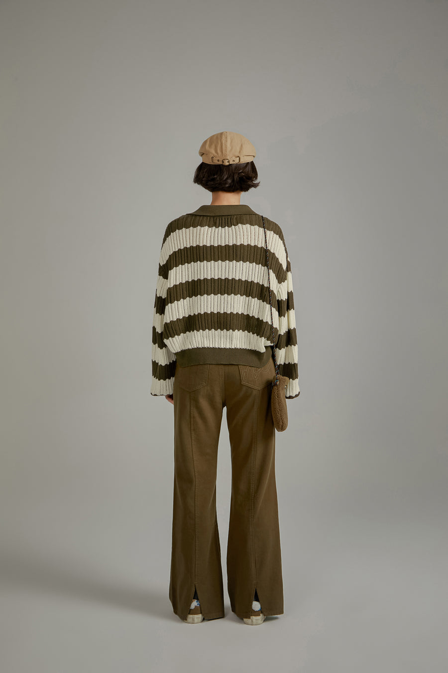 CHUU Color Combination Stripe Open Collar Knit Sweater