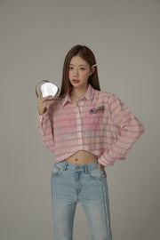 Logo Embroidered Cropped Striped Shirt