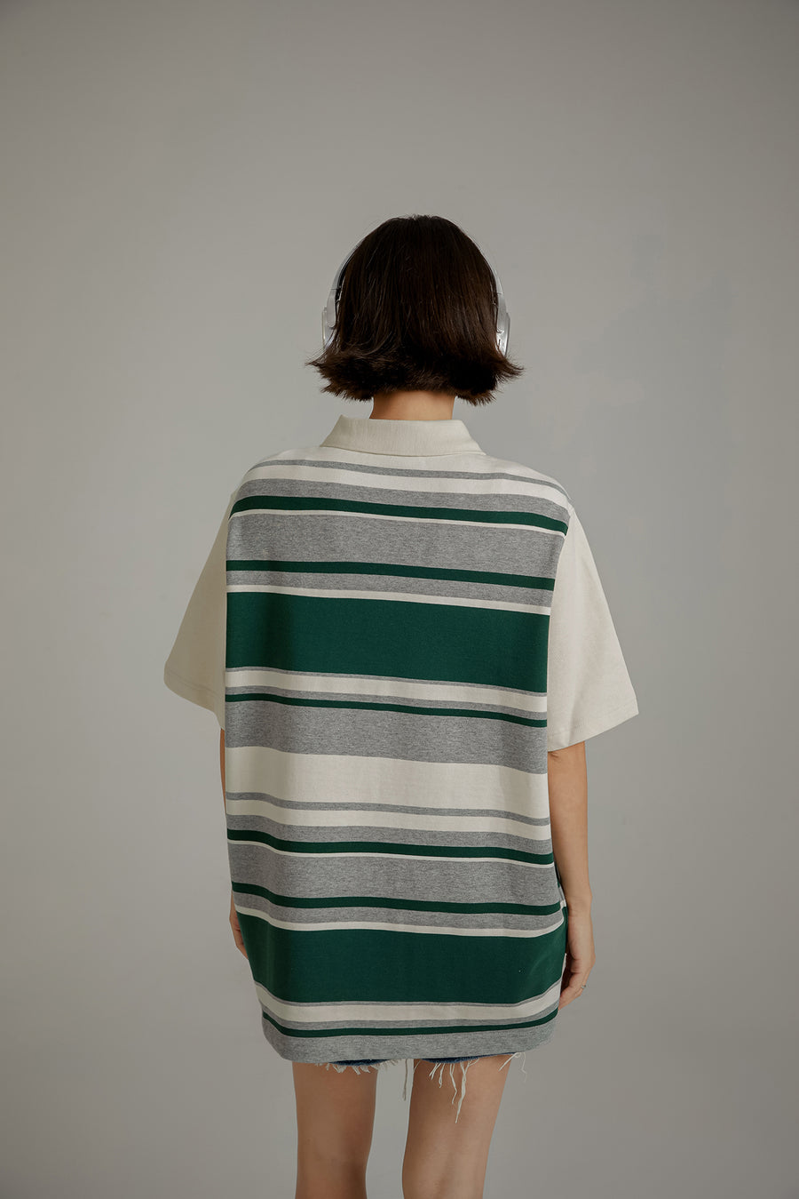 CHUU Polo Neck Striped Loose Fit T-Shirt