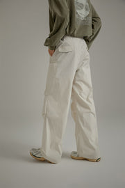 Solid Color Drawstring Casual Cargo Pants