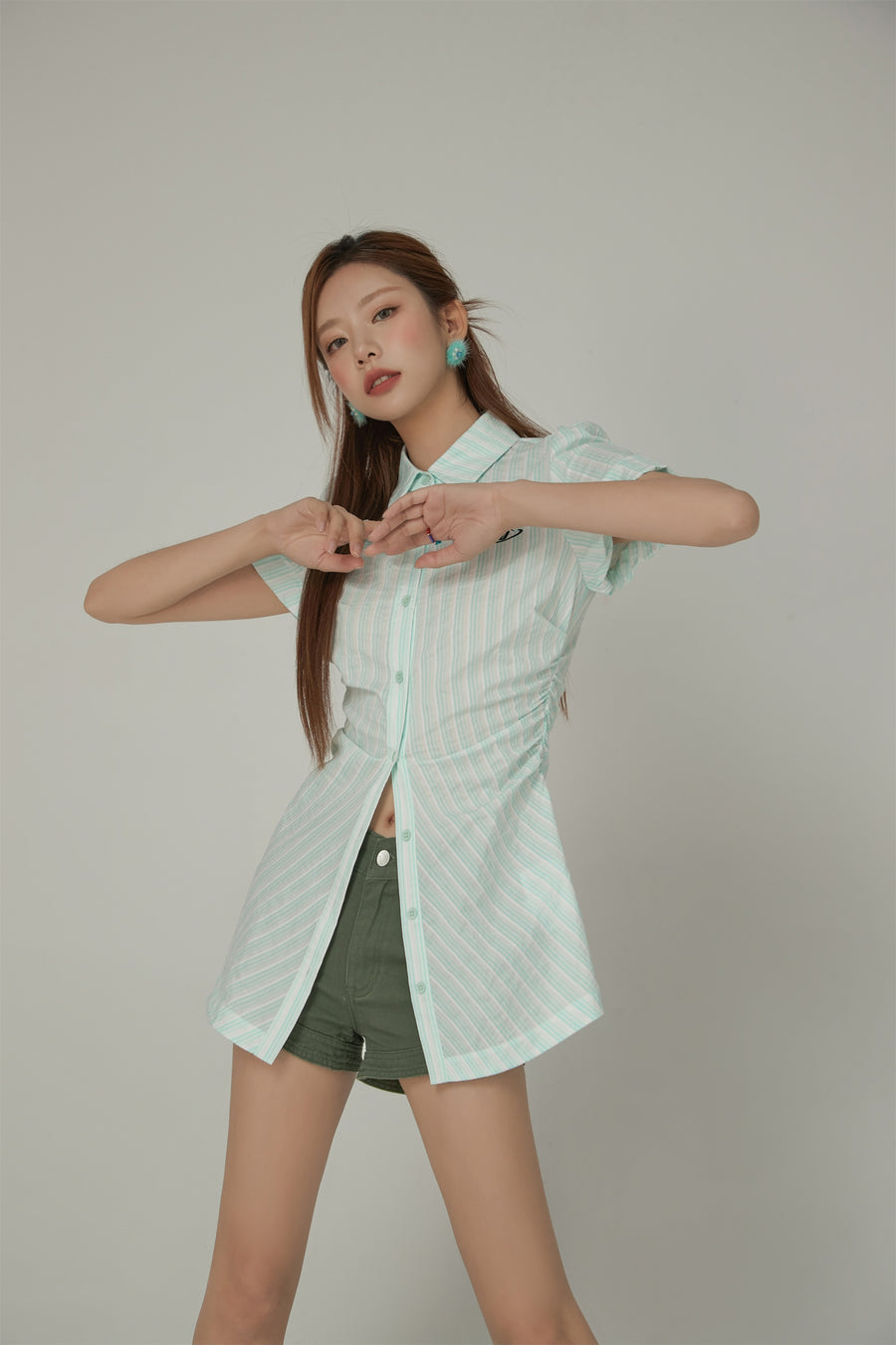 CHUU Puffy Short Sleeve Stripe Shirt