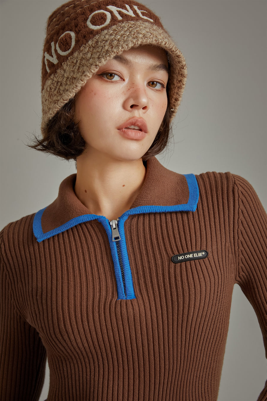 CHUU Half Zip-Up Basic Knit Top