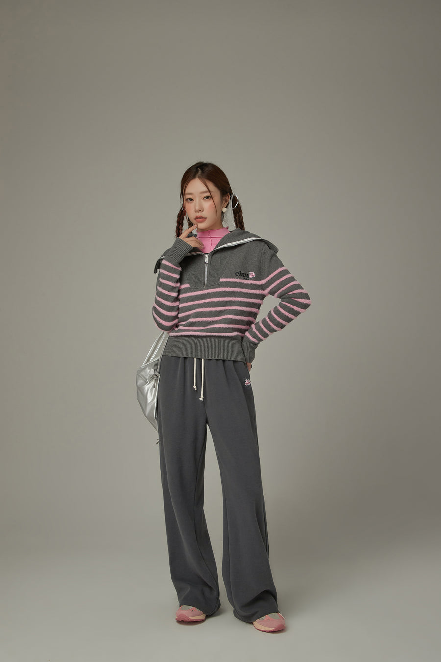 CHUU Big Collar Striped Knit Sweater