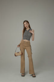 Double Button High Waisted Flared Semi-Bootcut Pants