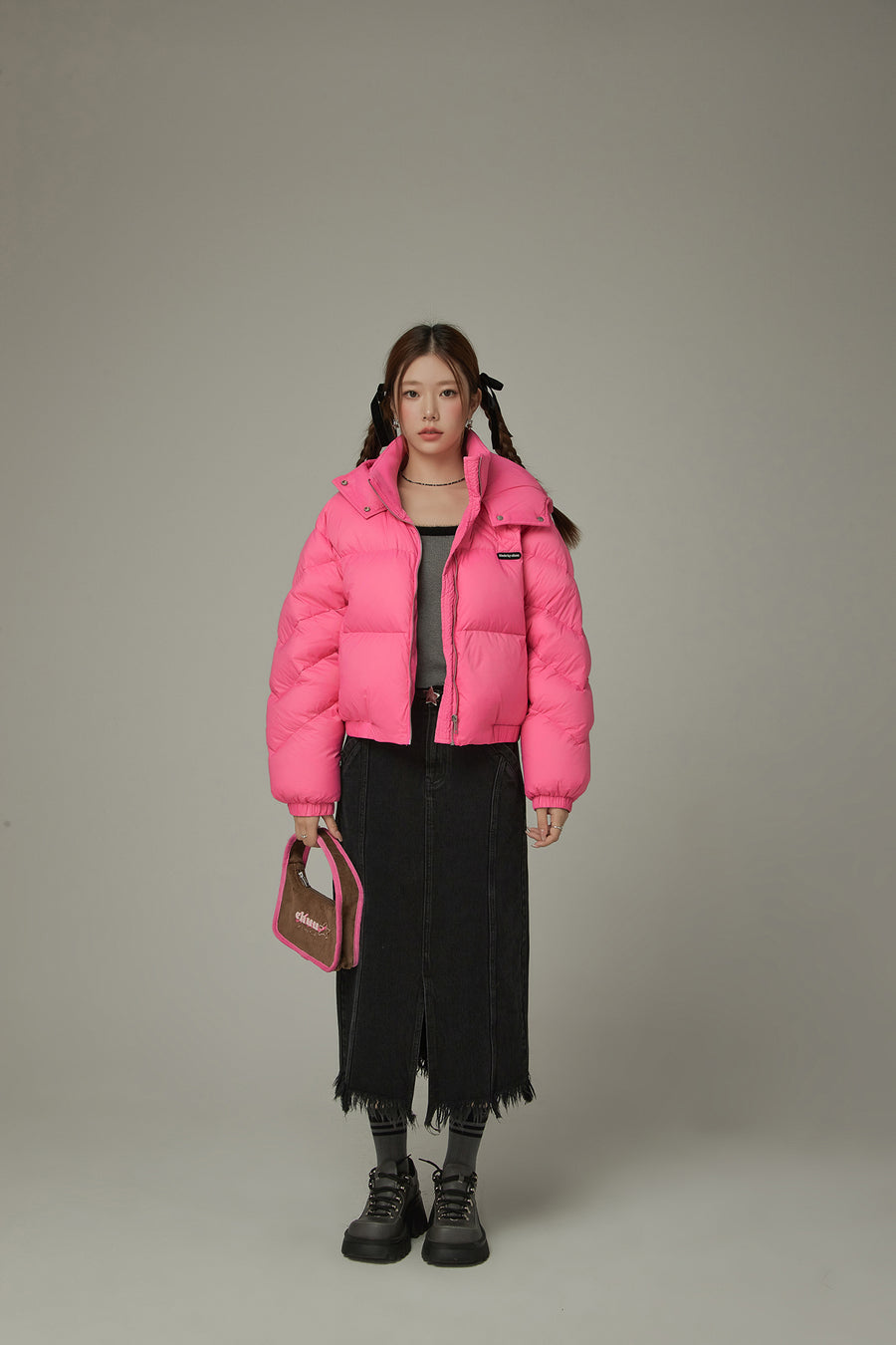 CHUU Colored Hooded Simple Padded Jacket