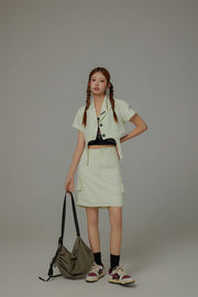 String Shirrring Daily Pocket Knee Length Skirt