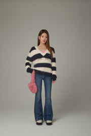 Striped V-Neck Knit Sweater