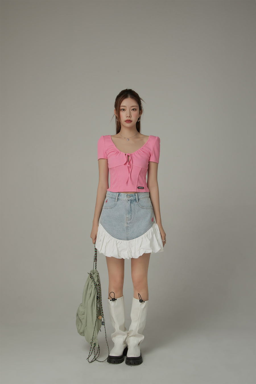 CHUU U-Neck Shirring String Corset Top