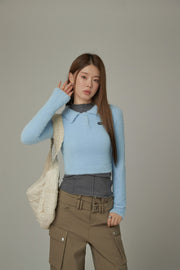 Polo Neck Crop Knit Top