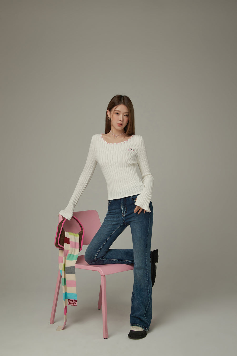 CHUU Color Ribbed Knit Top