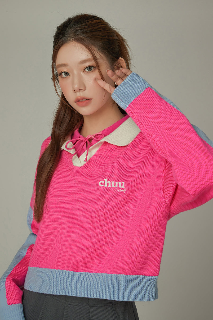 CHUU Open Collar Color Knit Sweater