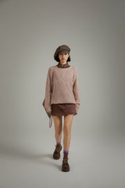 Loose Fit Raglan Knit Distressed Sweater