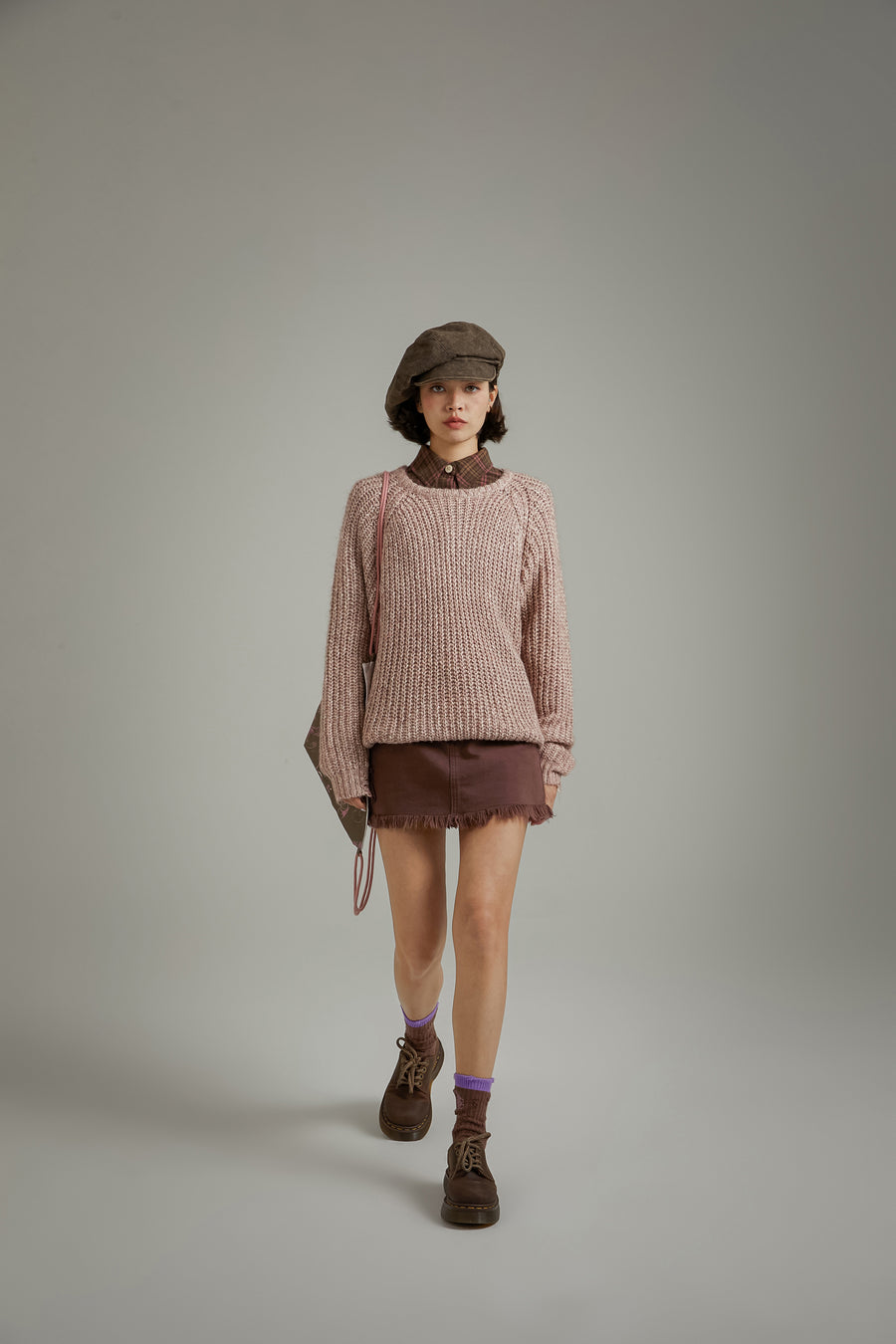 CHUU Loose Fit Raglan Knit Distressed Sweater