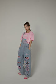 Ruffle Heart Printed Loose Fit T-Shirt