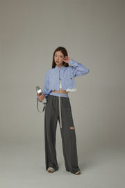 Slit Color Wide Sporty Casual Pants