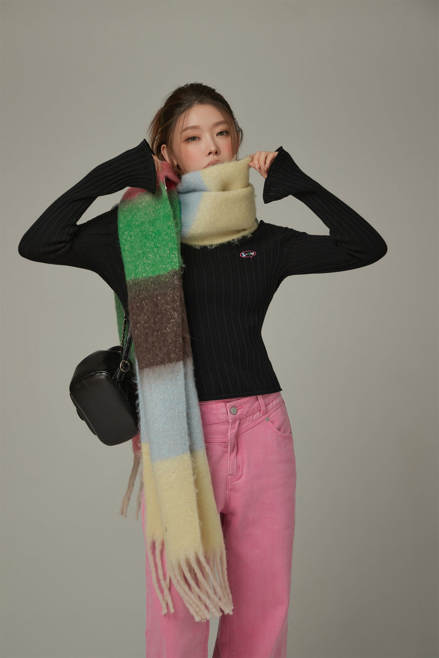 CHUU Striped Fringe Muffler