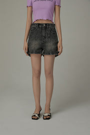 Side Shirred High Waisted Denim Shorts