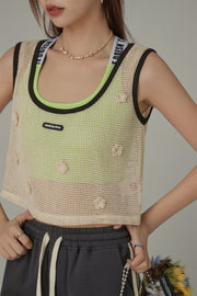 Crochet Mesh Colorblocked Crop Top