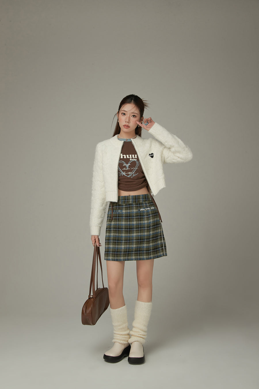 CHUU Logo Check Mini Skirt