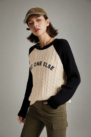 Logo Raglan Color Combination Knit Sweater