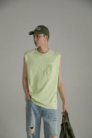 Front Pocket Loosefit Sleeveless Ripped Top