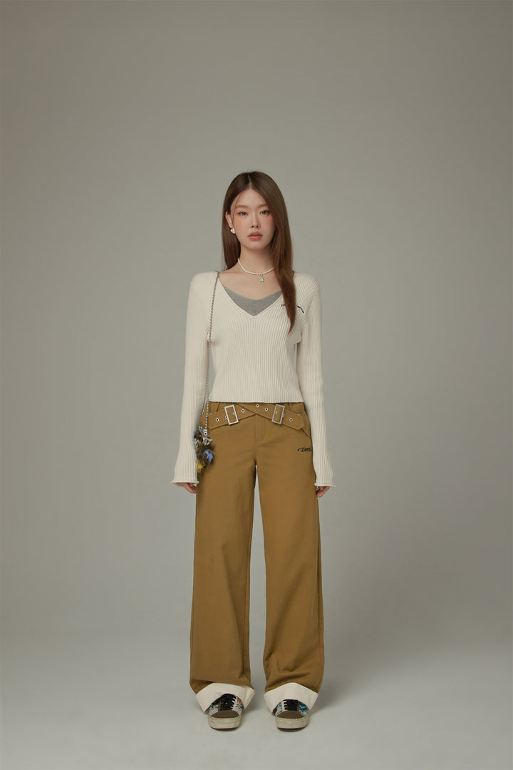 Criss Cross Belt Roll-Up Wide Pants