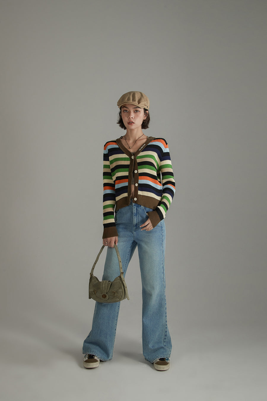 CHUU Striped Knit Cardigan