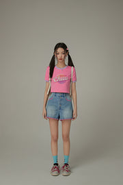 Color Line Button Denim Shorts