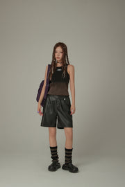 Pintuck Leather Shorts