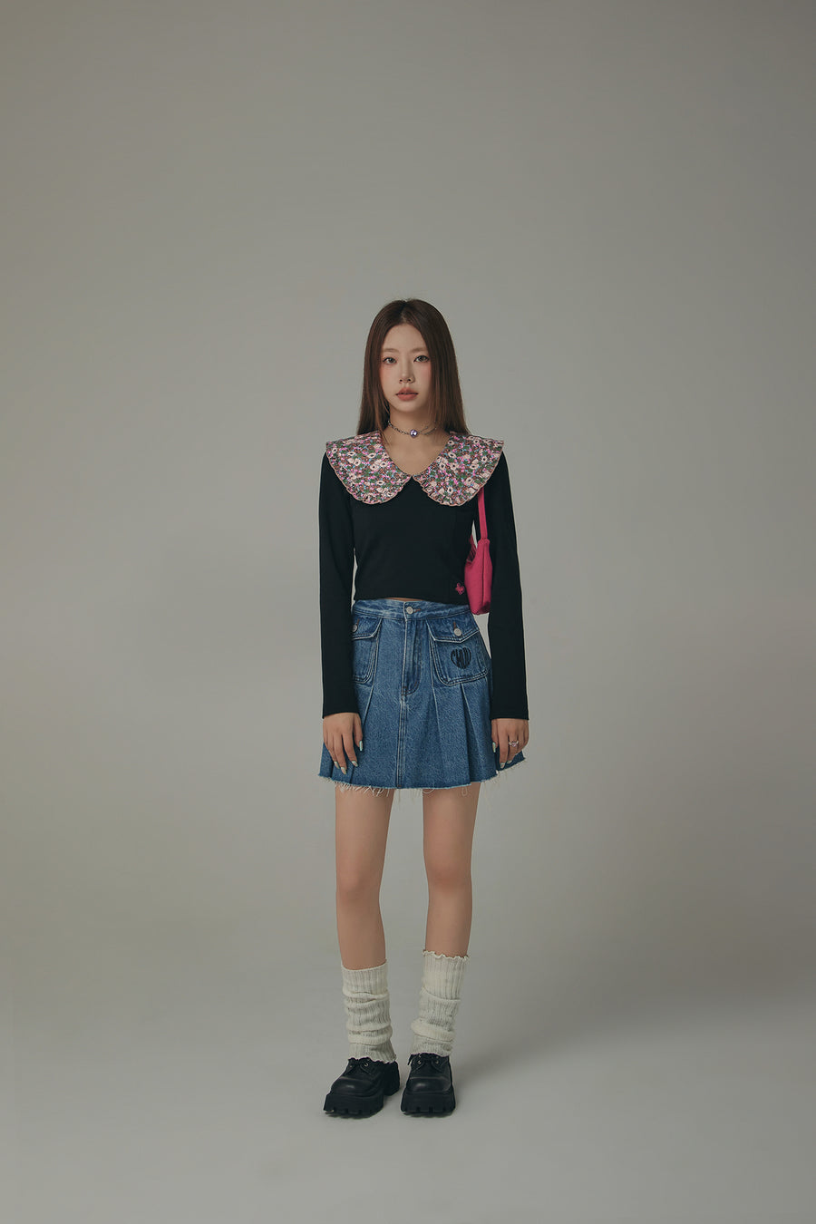 CHUU Flower Floral Collar Long Sleeved T-Shirt