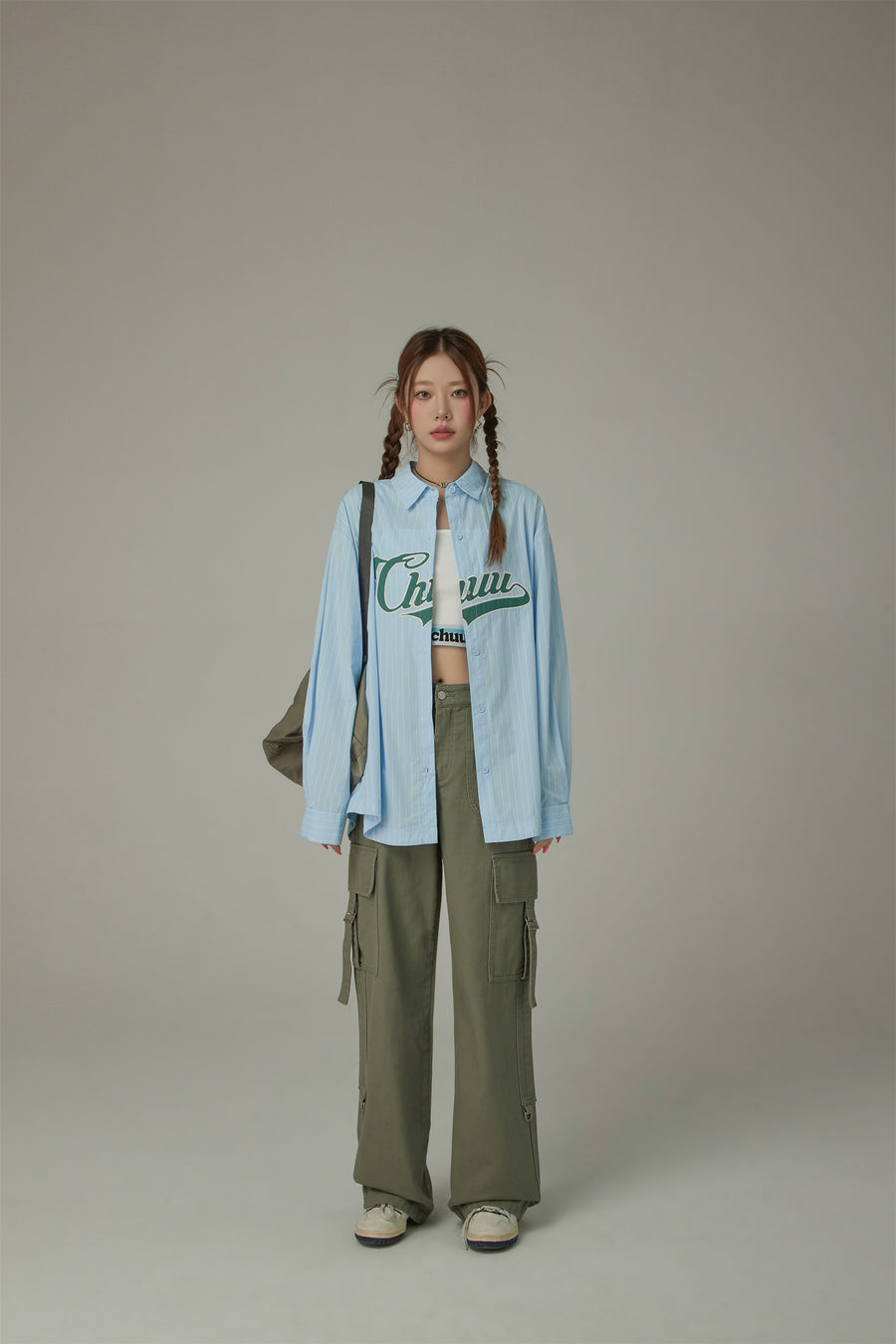 CHUU Logo Stripe Loose Fit Shirt