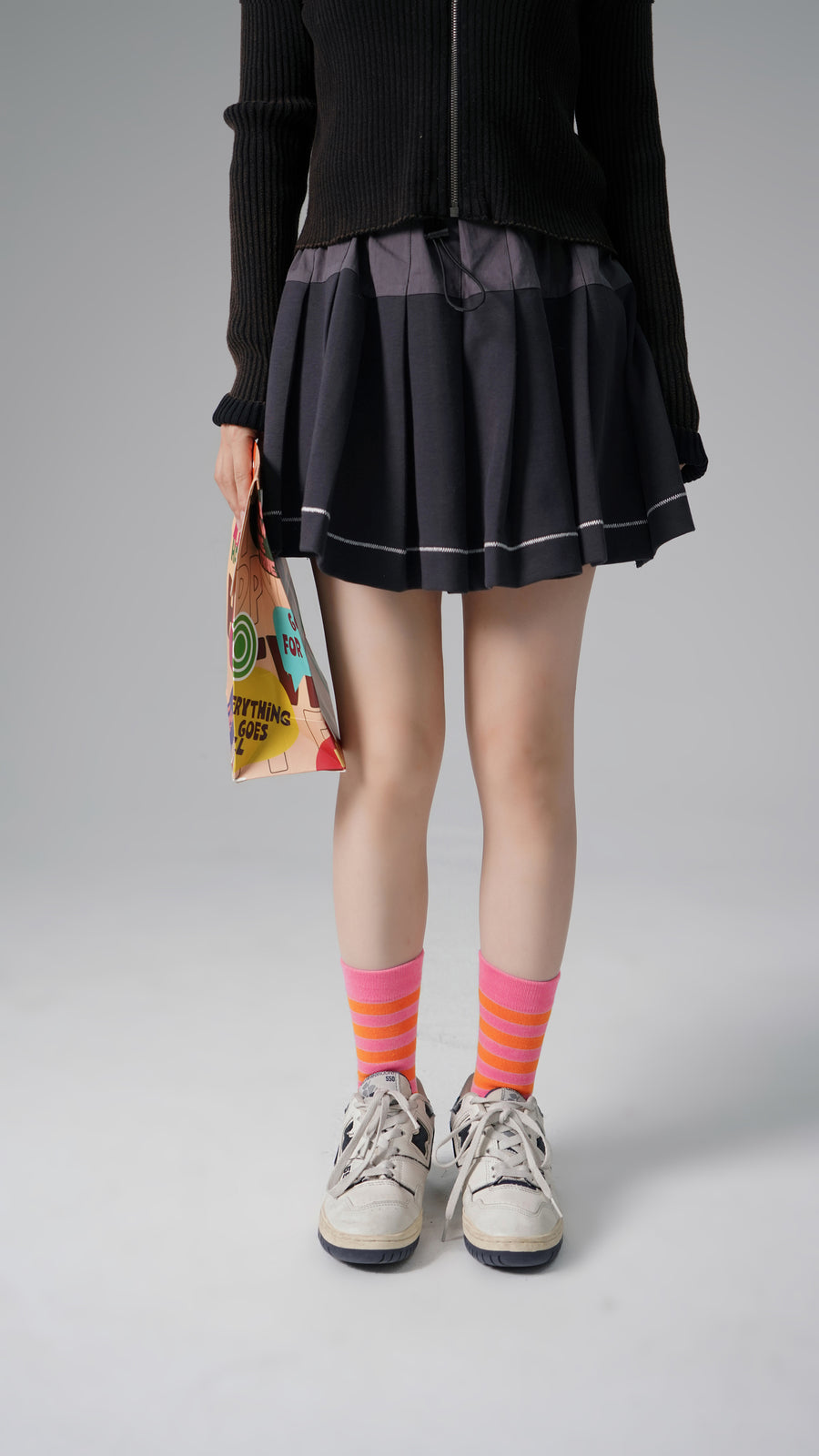 CHUU Striped Knit Logo High Socks