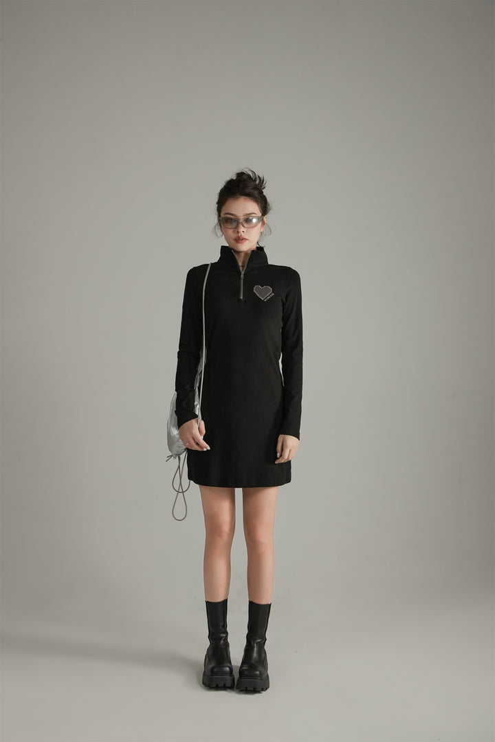 Half Zip Up Long Sleeve Mini Dress