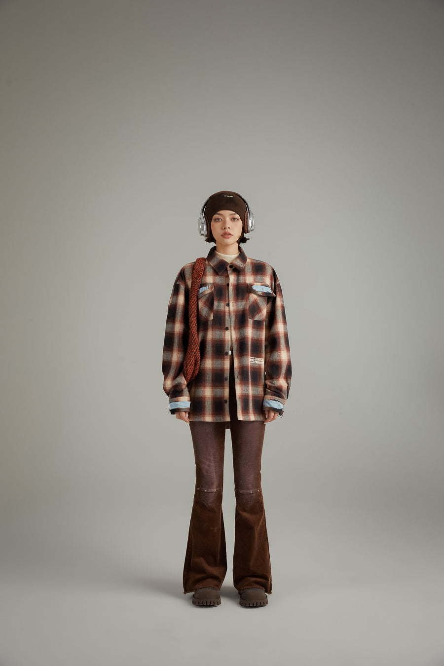 CHUU Distressed Checked Boxy Shirt