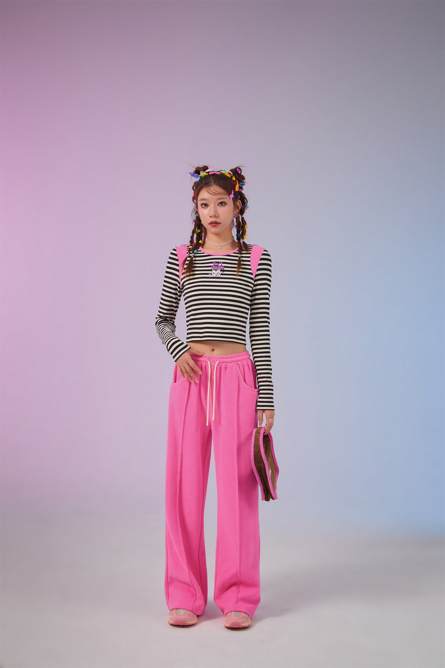 CHUU Dont You Dare Striped Crop T-Shirt