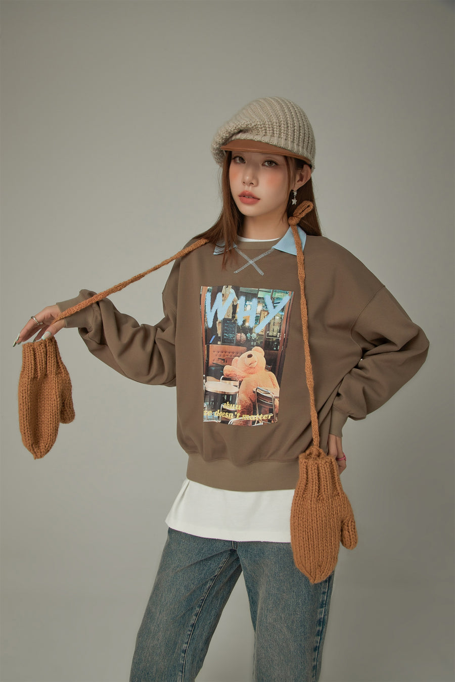 CHUU Why Teddy Bear Sweatshirt