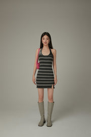 Halter Neck Striped Slim Dress
