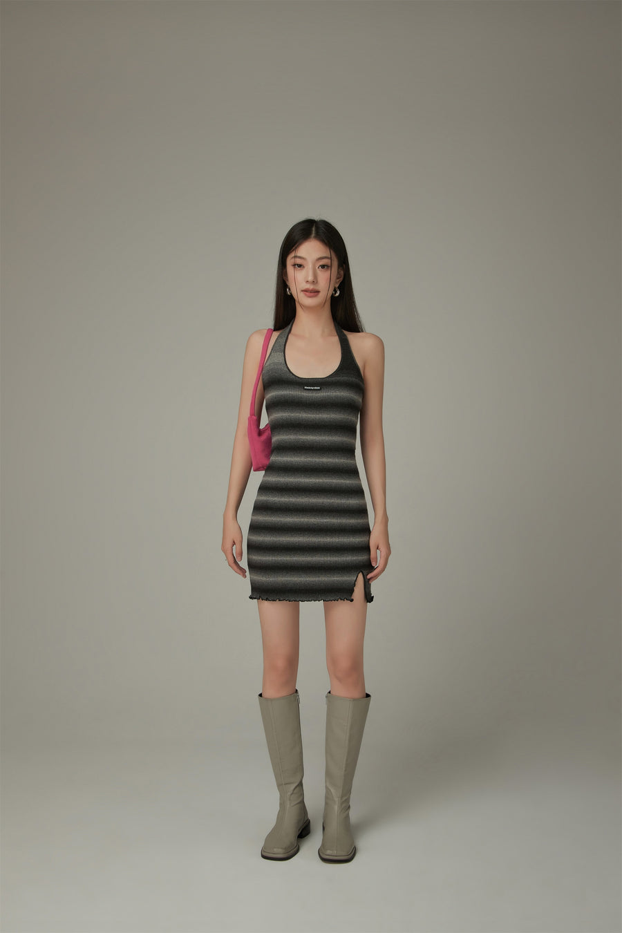 CHUU Halter Neck Striped Slim Dress