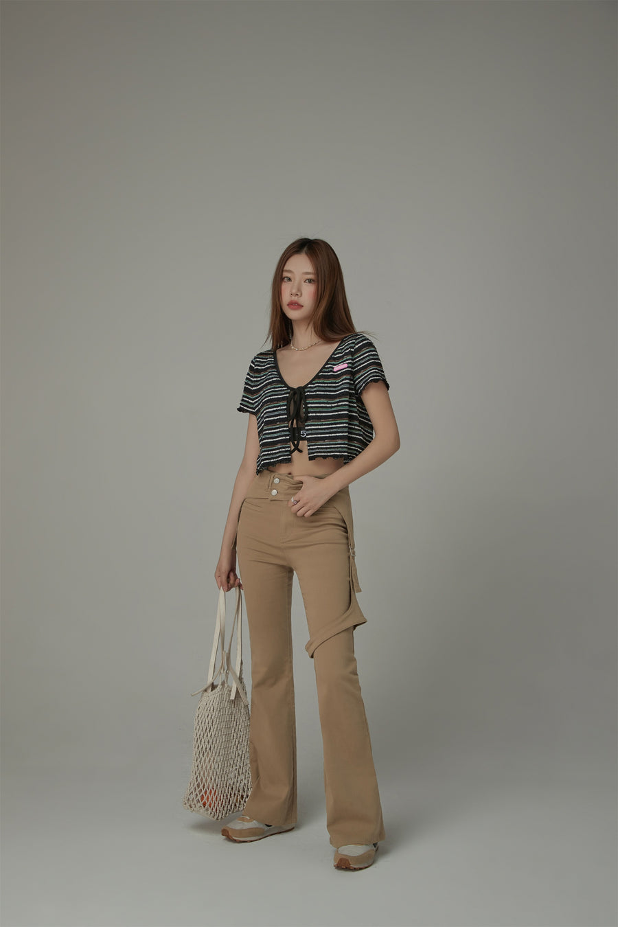 CHUU Double Button High Waisted Flared Semi-Bootcut Pants