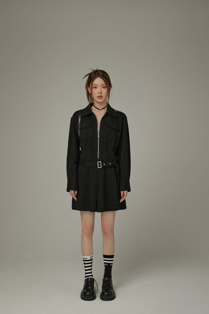 Half Zip Up Belted Dress