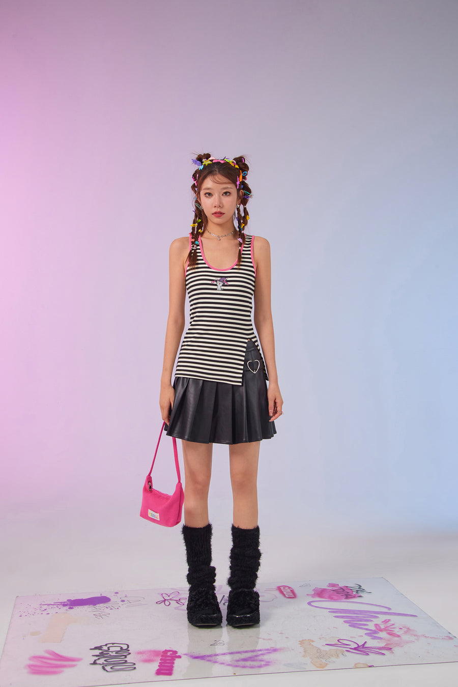 CHUU Color Lined Slit Stripe Sleeveless Top