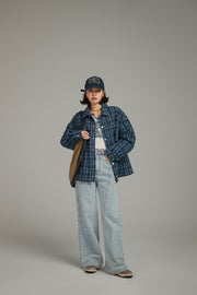 Lined Stitch Wide Denim Pants