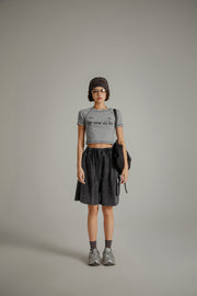 Noe Lettering Vintage Stitched Crop Short Sleeve T-Shirt