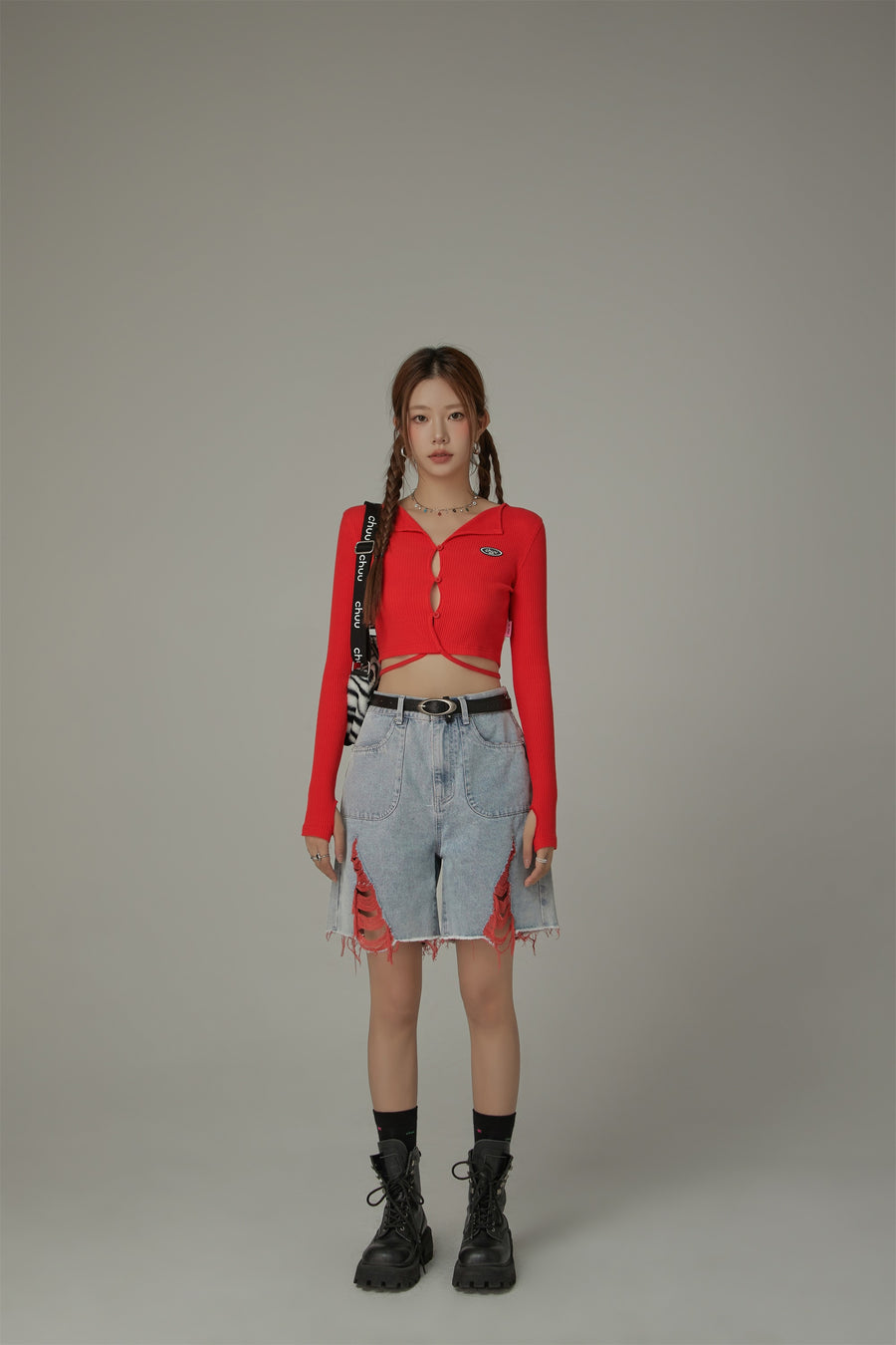 CHUU Color Distressed Rips Loosefit Denim Shorts