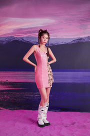 Square Color Combination Sleeveless Mini Dress