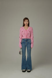 Heart Embroidered Bootcut Denim Jeans