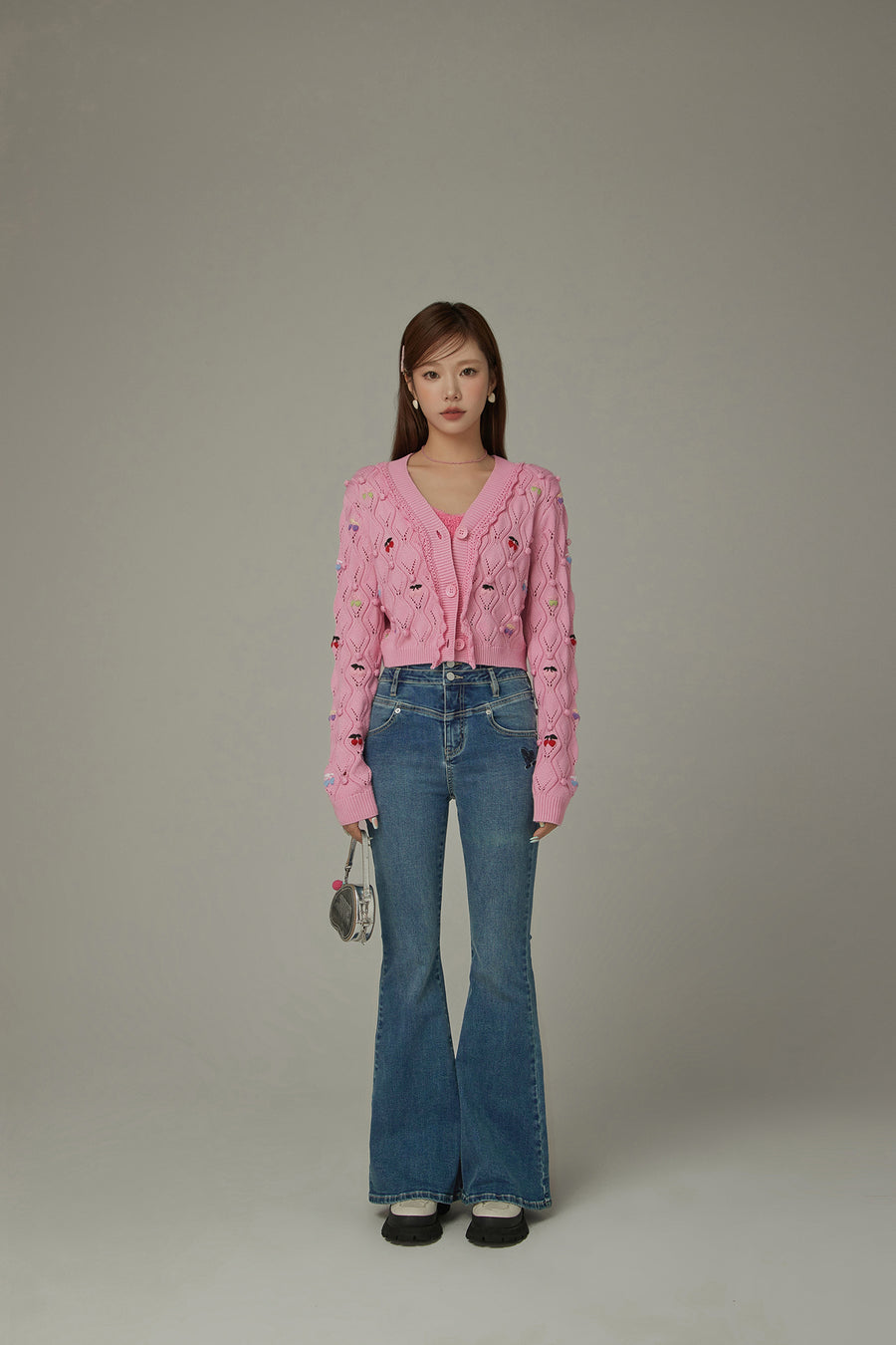 CHUU Heart Embroidered Bootcut Denim Jeans