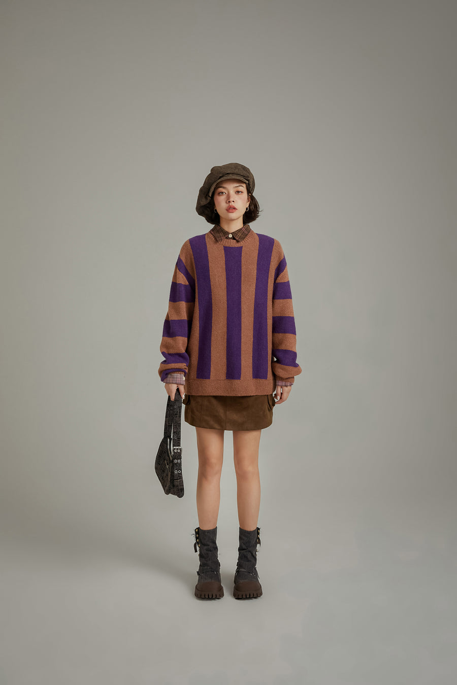 CHUU Vintage Color Scheme Stripe Knit Sweater